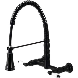 image:imageGourmetier GS1248AX Heritage TwoHandle WallMount PullDown Sprayer Kitchen Faucet Brushed NickelMatte Black