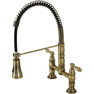 image:imageGourmetier GS1275AL Heritage TwoHandle DeckMount PullDown Sprayer Kitchen Faucet Oil Rubbed BronzeAntique Brass