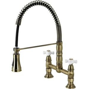image:imageGourmetier GS1276AX Heritage TwoHandle DeckMount PullDown Sprayer Kitchen Faucet Polished NickelAntique Brass