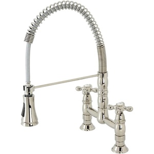 image:imageGourmetier GS1276AX Heritage TwoHandle DeckMount PullDown Sprayer Kitchen Faucet Polished NickelBrushed Brass