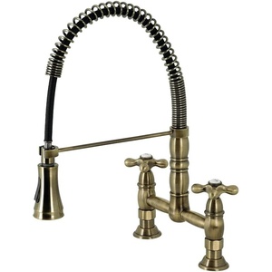 image:imageGourmetier GS1276AX Heritage TwoHandle DeckMount PullDown Sprayer Kitchen Faucet Polished NickelBrushed Nickel