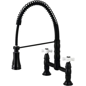 image:imageGourmetier GS1276AX Heritage TwoHandle DeckMount PullDown Sprayer Kitchen Faucet Polished NickelMatte Black