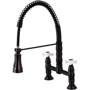 image:imageGourmetier GS1276AX Heritage TwoHandle DeckMount PullDown Sprayer Kitchen Faucet Polished NickelOil Rubbed Bronze