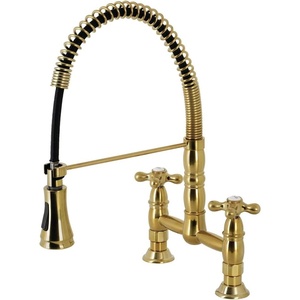 image:imageGourmetier GS1276AX Heritage TwoHandle DeckMount PullDown Sprayer Kitchen Faucet Polished NickelPolished Chrome