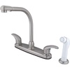 image:imageKingston Brass FB751 7Inch in Spout Reach Americana 8Inch Centerset Kitchen Faucet with White Sprayer Polished ChromeBrushed Nickel