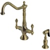 image:imageKingston Brass KS1777ALBS Heritage 2Handle Kitchen Faucet with Brass Sprayer Brushed BrassAntique Brass