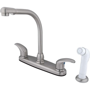image:imageKingston Brass FB751 7Inch in Spout Reach Americana 8Inch Centerset Kitchen Faucet with White Sprayer Polished ChromeBrushed Nickel