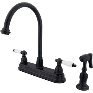 image:imageKingston Brass KB3751PLBS Restoration Deck Mount Kitchen Faucet with Brass Sprayer 812Inch Polished ChromeBronze