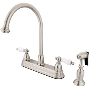 image:imageKingston Brass KB3751PLBS Restoration Deck Mount Kitchen Faucet with Brass Sprayer 812Inch Polished ChromeBrushed Nickel