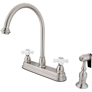 image:imageKingston Brass KB3752PXBS Restoration Deck Mount Kitchen Faucet with Brass Sprayer 812Inch Polished BrassBrushed Nickel