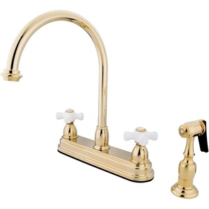 image:imageKingston Brass KB3752PXBS Restoration Deck Mount Kitchen Faucet with Brass Sprayer 812Inch Polished BrassPolished Brass