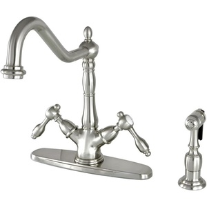 image:imageKingston Brass KS1231TALBS Mono Deck Mount Kitchen Faucet with Brass Sprayer Polished ChromeBrushed Nickel