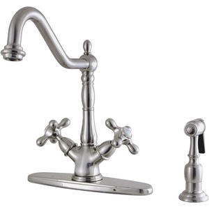 image:imageKingston Brass KS1235AXBS Heritage Deck Mount Kitchen Faucet With Brass Sprayer Oil Rubbed BronzeBrushed Nickel