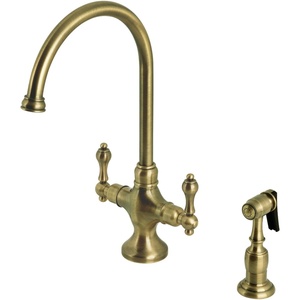 image:imageKingston Brass KS1767ALBS Vintage TwoHandle Kitchen Faucet with Brass Sprayer Brushed BrassAntique Brass