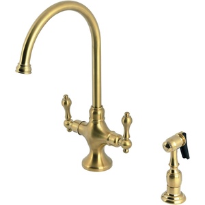 image:imageKingston Brass KS1767ALBS Vintage TwoHandle Kitchen Faucet with Brass Sprayer Brushed BrassBrushed Brass