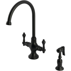 image:imageKingston Brass KS1767ALBS Vintage TwoHandle Kitchen Faucet with Brass Sprayer Brushed BrassMatte Black