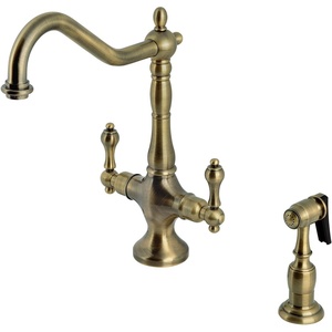 image:imageKingston Brass KS1777ALBS Heritage 2Handle Kitchen Faucet with Brass Sprayer Brushed BrassAntique Brass