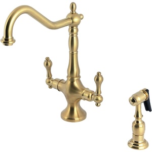image:imageKingston Brass KS1777ALBS Heritage 2Handle Kitchen Faucet with Brass Sprayer Brushed BrassBrushed Brass