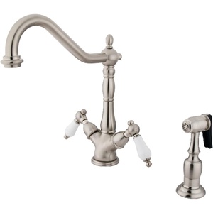 image:imageKingston Brass KS1777ALBS Heritage 2Handle Kitchen Faucet with Brass Sprayer Brushed BrassBrushed Nickel