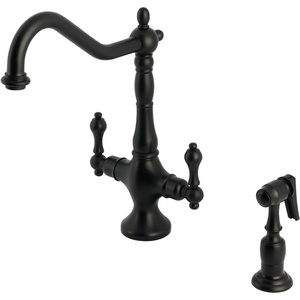 image:imageKingston Brass KS1777ALBS Heritage 2Handle Kitchen Faucet with Brass Sprayer Brushed BrassMatte Black