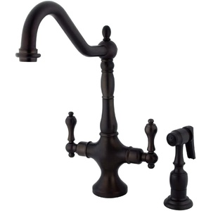 image:imageKingston Brass KS1777ALBS Heritage 2Handle Kitchen Faucet with Brass Sprayer Brushed BrassOil Rubbed Bronze