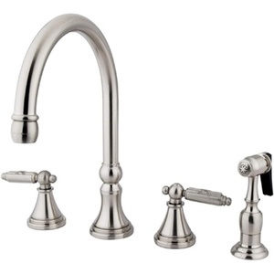 image:imageKingston Brass GS2798GLBS Georgian Widespread Two Handle Kitchen Faucet with Matching Brass Sprayer 814Inch in Spout Reach Brushed NickelBrushed Nickel