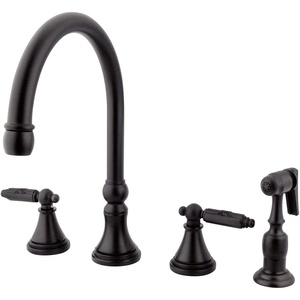 image:imageKingston Brass GS2798GLBS Georgian Widespread Two Handle Kitchen Faucet with Matching Brass Sprayer 814Inch in Spout Reach Brushed NickelOil Rubbed Bronze