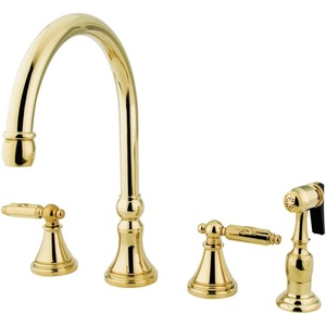 image:imageKingston Brass GS2798GLBS Georgian Widespread Two Handle Kitchen Faucet with Matching Brass Sprayer 814Inch in Spout Reach Brushed NickelPolished Brass