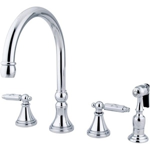 image:imageKingston Brass GS2798GLBS Georgian Widespread Two Handle Kitchen Faucet with Matching Brass Sprayer 814Inch in Spout Reach Brushed NickelPolished Chrome