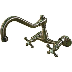 image:imageKingston Brass KS3227AX Vintage 6 Adjustable Center Wall Mount Kitchen Faucet Brushed BrassAntique Brass
