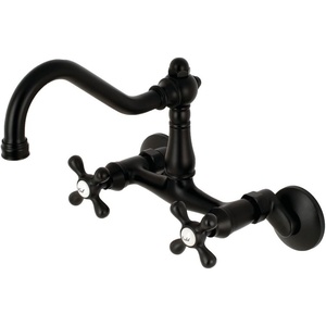image:imageKingston Brass KS3227AX Vintage 6 Adjustable Center Wall Mount Kitchen Faucet Brushed BrassMatte Black