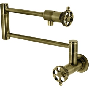 image:imageKingston Brass KS4106RKX Webb TwoHandle 1Hole Wall Mount Pot Filler with Knurled Handle in Polished NickelAntique Brass