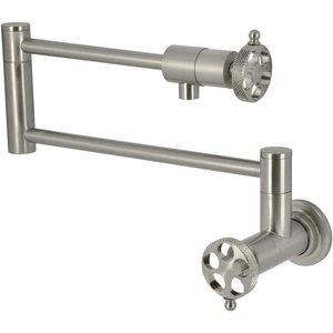 image:imageKingston Brass KS4106RKX Webb TwoHandle 1Hole Wall Mount Pot Filler with Knurled Handle in Polished NickelBrushed Nickel