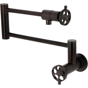 image:imageKingston Brass KS4106RKX Webb TwoHandle 1Hole Wall Mount Pot Filler with Knurled Handle in Polished NickelOil Rubbed Bronze
