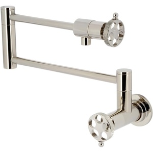 image:imageKingston Brass KS4106RKX Webb TwoHandle 1Hole Wall Mount Pot Filler with Knurled Handle in Polished NickelPolished Nickel