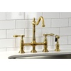 image:imageKingston Brass KS1271TALBS Tudor 8 Inch Center Kitchen Faucet With Brass Sprayer Polished Chrome 834 inch in Spout Reach Polished ChromeBrushed Brass