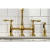 image:imageKingston Brass KS1271TALBS Tudor 8 Inch Center Kitchen Faucet With Brass Sprayer Polished Chrome 834 inch in Spout Reach Polished ChromeBrushed Brass