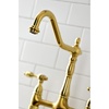 image:imageKingston Brass KS1271TALBS Tudor 8 Inch Center Kitchen Faucet With Brass Sprayer Polished Chrome 834 inch in Spout Reach Polished ChromeBrushed Brass