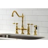 image:imageKingston Brass KS1271TALBS Tudor 8 Inch Center Kitchen Faucet With Brass Sprayer Polished Chrome 834 inch in Spout Reach Polished ChromeBrushed Brass