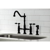 image:imageKingston Brass KS1271TALBS Tudor 8 Inch Center Kitchen Faucet With Brass Sprayer Polished Chrome 834 inch in Spout Reach Polished ChromeMatte Black
