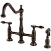 image:imageKingston Brass KS1271TALBS Tudor 8 Inch Center Kitchen Faucet With Brass Sprayer Polished Chrome 834 inch in Spout Reach Polished ChromeOil Rubbed Bronze