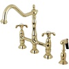 image:imageKingston Brass KS1278TXBS French Country Bridge Kitchen Faucet with Brass Sprayer Brushed NickelPolished Brass