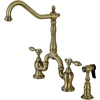 image:imageKingston Brass KS7758TALBS Tudor Bridge Kitchen Faucet with Brass Sprayer Brushed NickelAntique Brass
