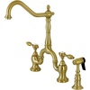 image:imageKingston Brass KS7758TALBS Tudor Bridge Kitchen Faucet with Brass Sprayer Brushed NickelBrushed Brass