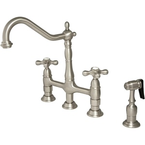 image:imageKingston Brass KS1271AXBS Heritage Kitchen Faucet with Brass Sprayer 834Inch Polished ChromeBrushed Nickel