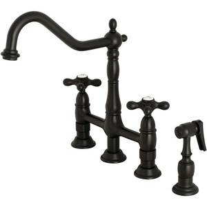 image:imageKingston Brass KS1271AXBS Heritage Kitchen Faucet with Brass Sprayer 834Inch Polished ChromeMatte Black