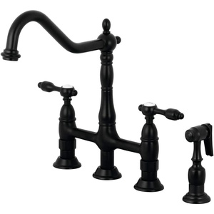 image:imageKingston Brass KS1271TALBS Tudor 8 Inch Center Kitchen Faucet With Brass Sprayer Polished Chrome 834 inch in Spout Reach Polished ChromeMatte Black