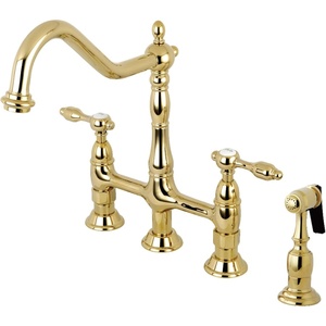 image:imageKingston Brass KS1271TALBS Tudor 8 Inch Center Kitchen Faucet With Brass Sprayer Polished Chrome 834 inch in Spout Reach Polished ChromePolished Brass
