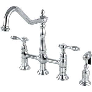 image:imageKingston Brass KS1271TALBS Tudor 8 Inch Center Kitchen Faucet With Brass Sprayer Polished Chrome 834 inch in Spout Reach Polished ChromePolished Chrome