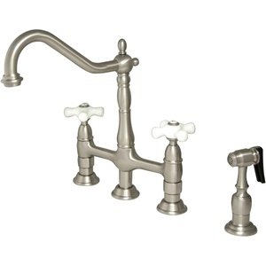 image:imageKingston Brass KS1275PXBS Heritage Bridge Kitchen Faucet with Brass Sprayer Oil Rubbed BronzeBrushed Nickel